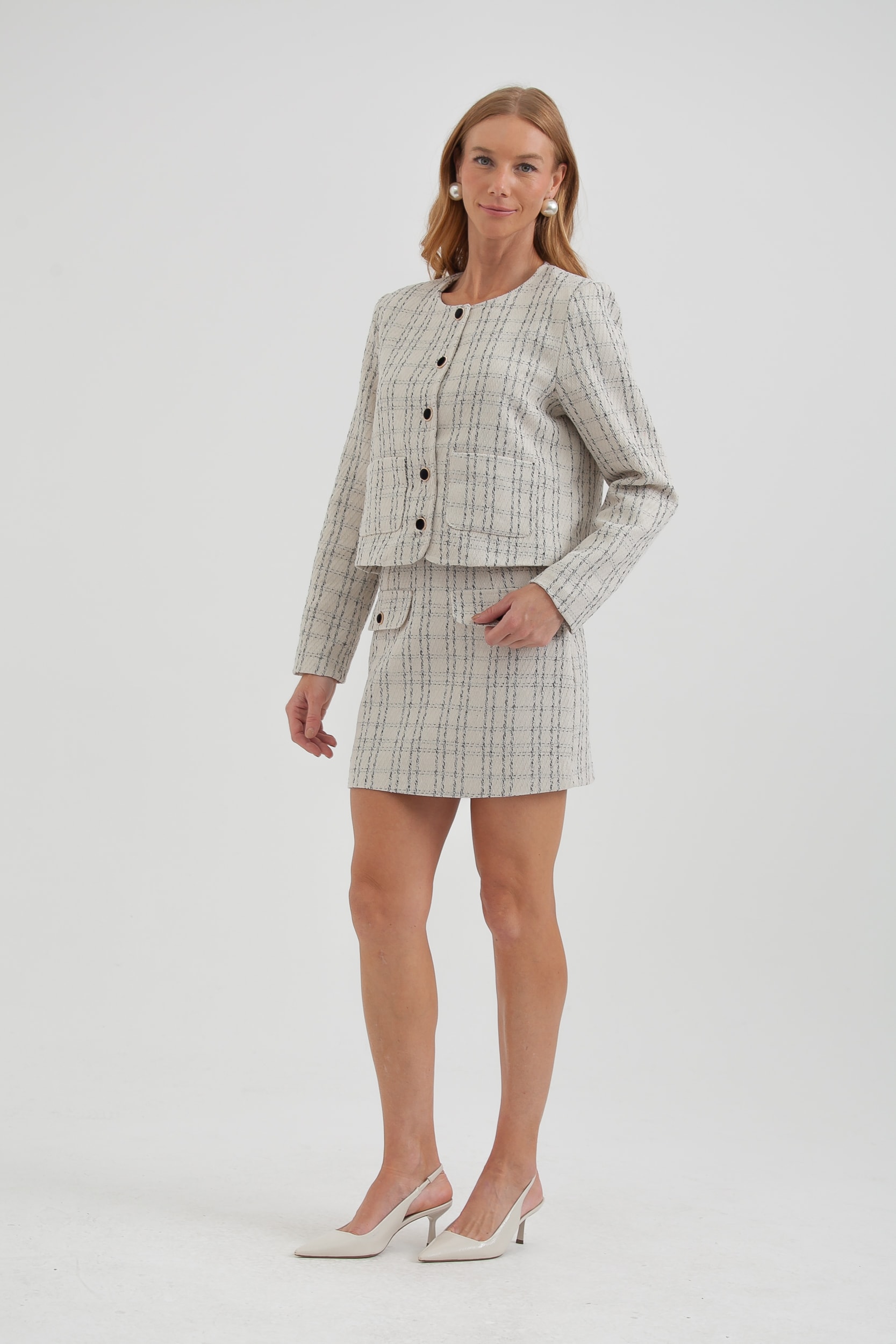 Casaqueto De Tweed Com Botões Esmaltados Off-white