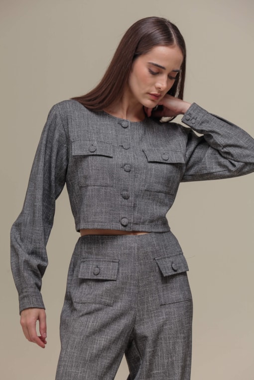 Casaqueto Tweed Bolso Preto
