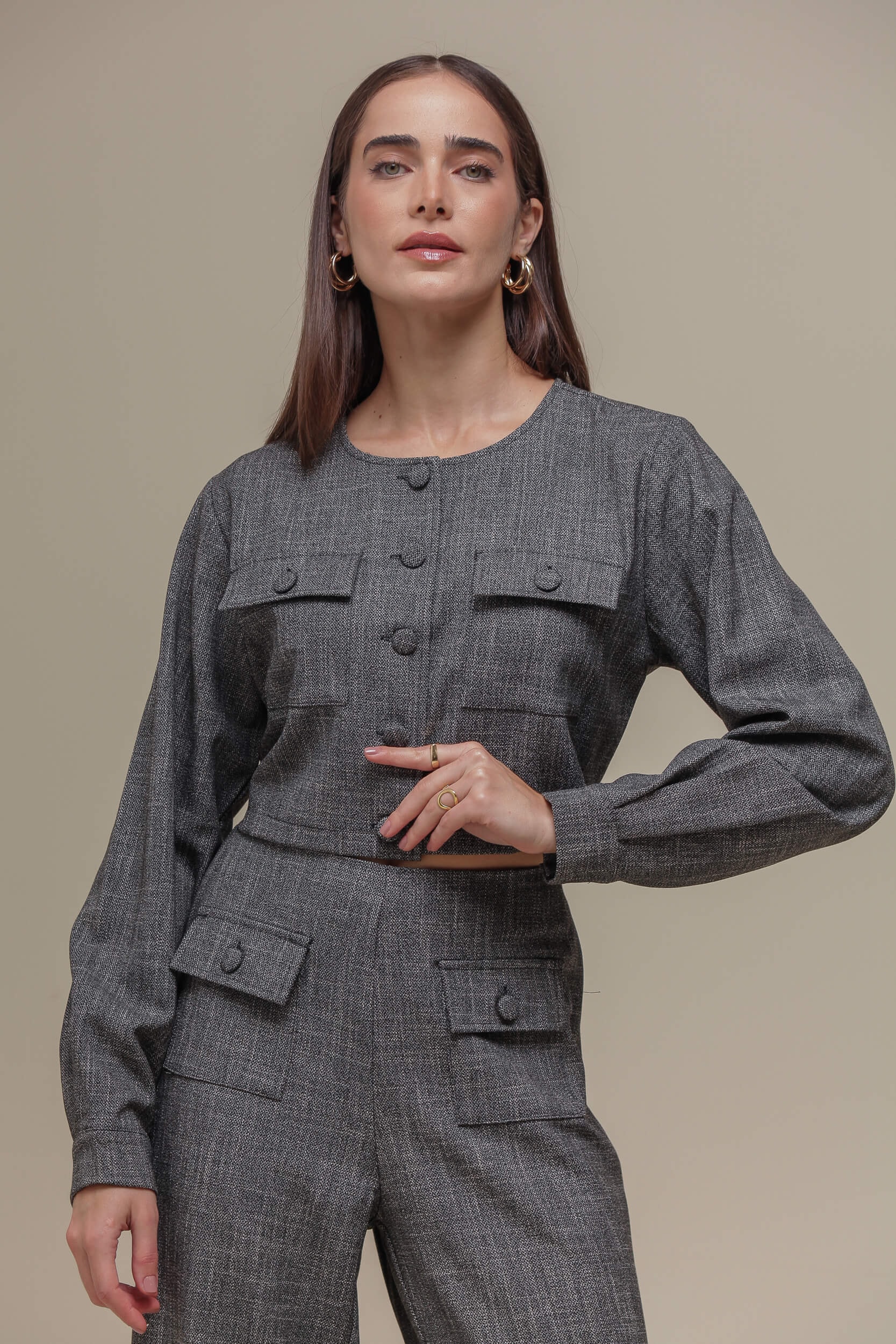Casaqueto Tweed Bolso Preto