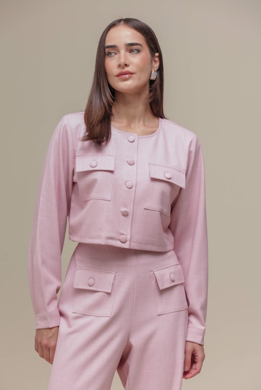 Casaqueto Tweed Bolso Rosa