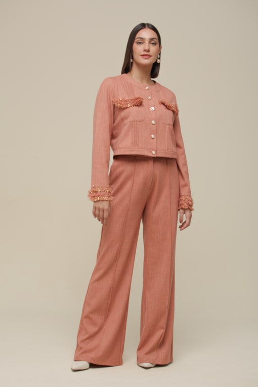 Casaqueto Tweed com Detalhes Goiaba