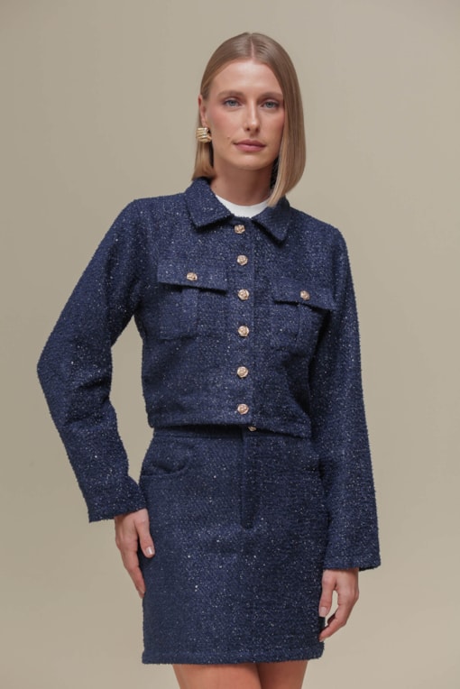 Casaqueto Tweed Lurex Marinho 