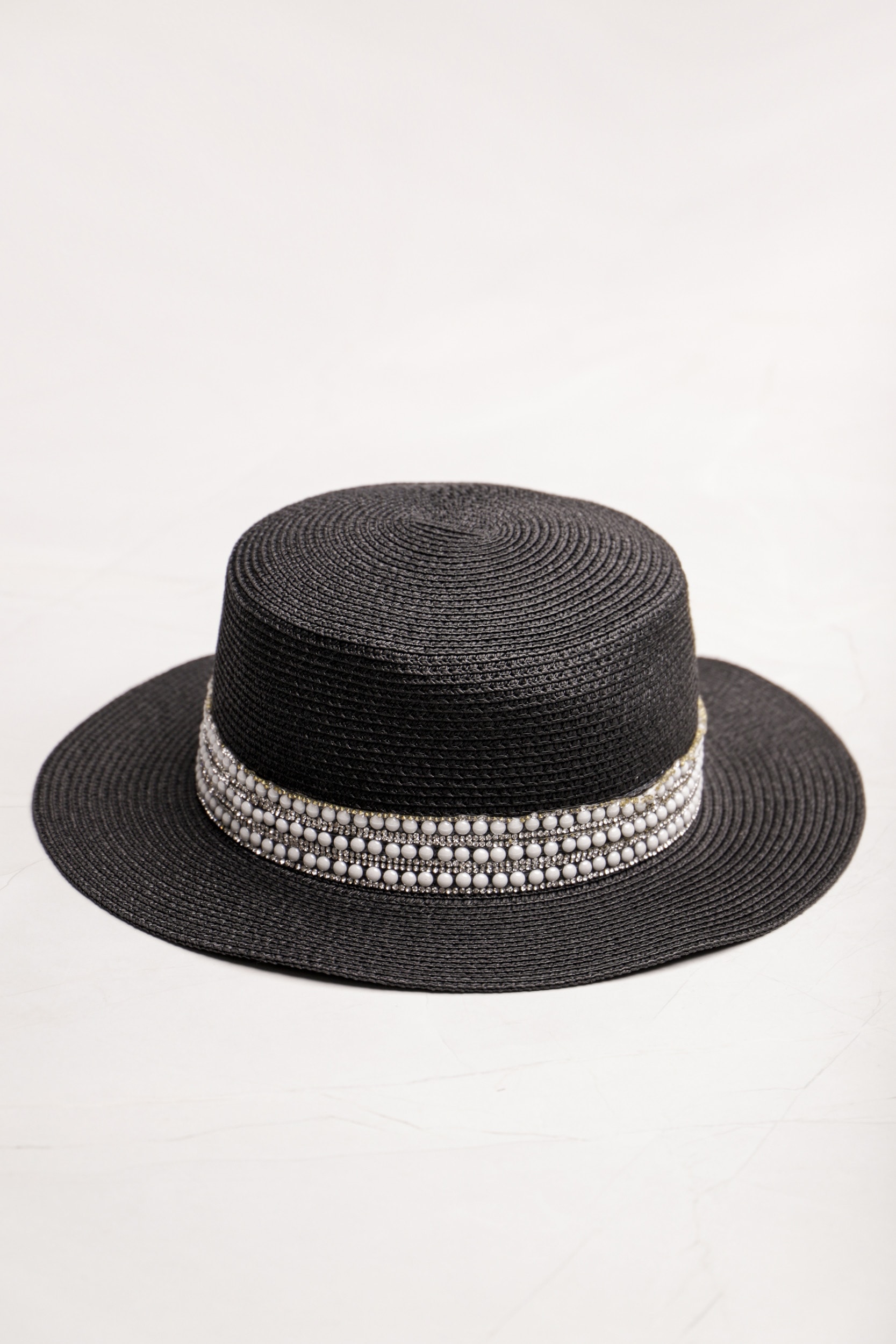 Chapéu De Palha faixa Strass Preto