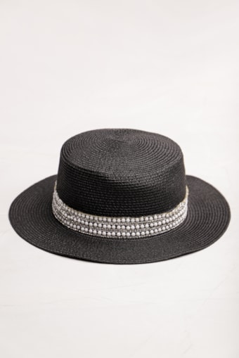 Chapéu De Palha faixa Strass Preto