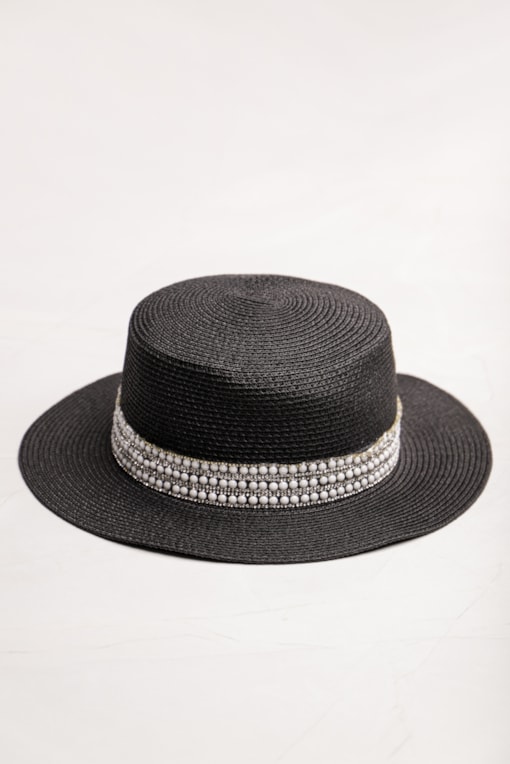 Chapéu De Palha faixa Strass Preto