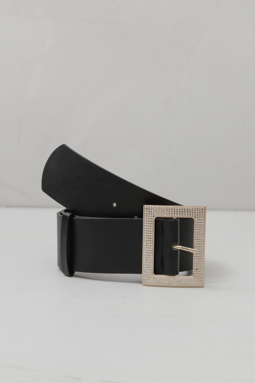 Cinto Fivela Retangular Strass  Preto