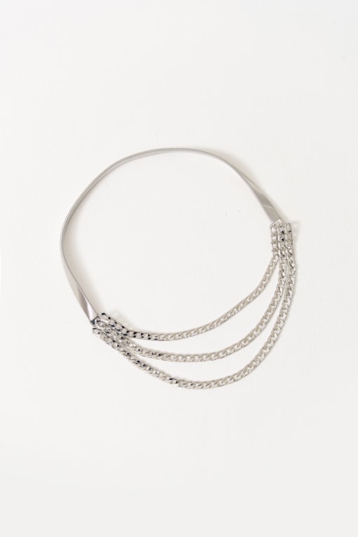Cinto Metal Elástico Com Correntes Prata