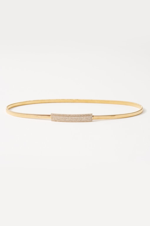 Cinto Metal Elástico Placa Strass Dourado