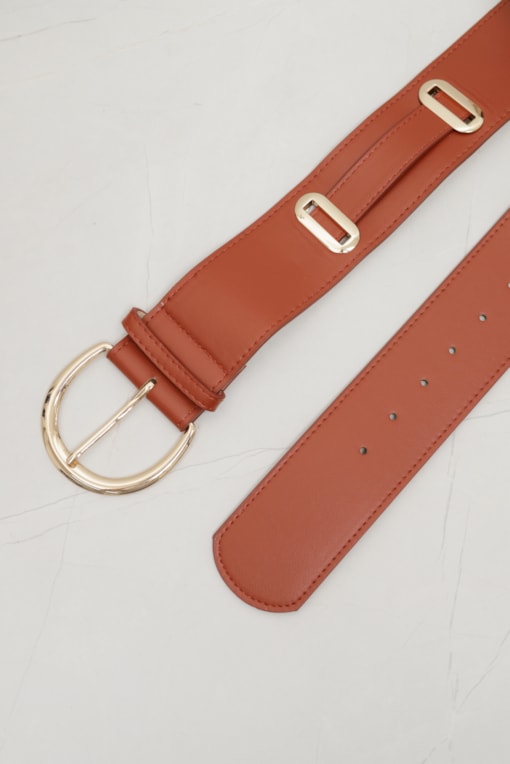 Cinto PU com Detalhes Laterais Caramelo