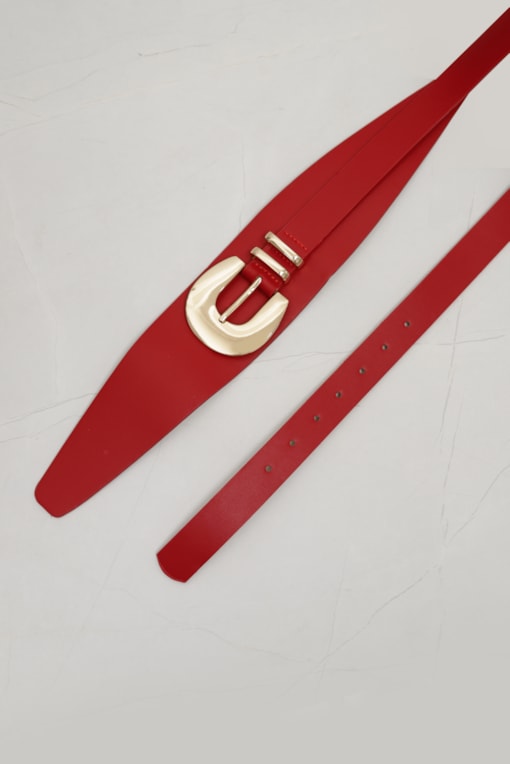 Cinto PU Largo com Passantes Vermelho