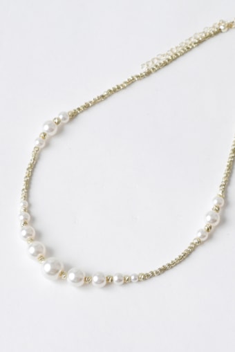 Colar Alongado Pérolas e Bolinhas Orgânicas Dourado
