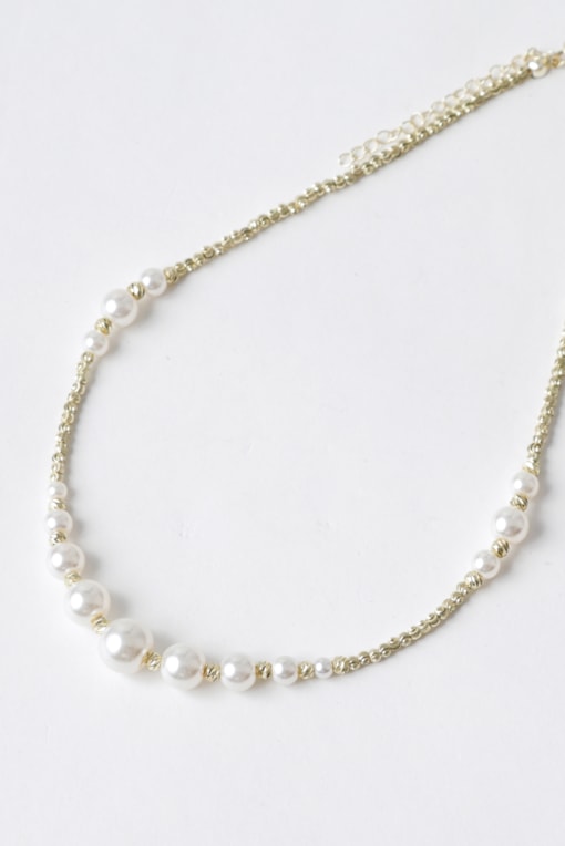 Colar Alongado Pérolas e Bolinhas Orgânicas Dourado