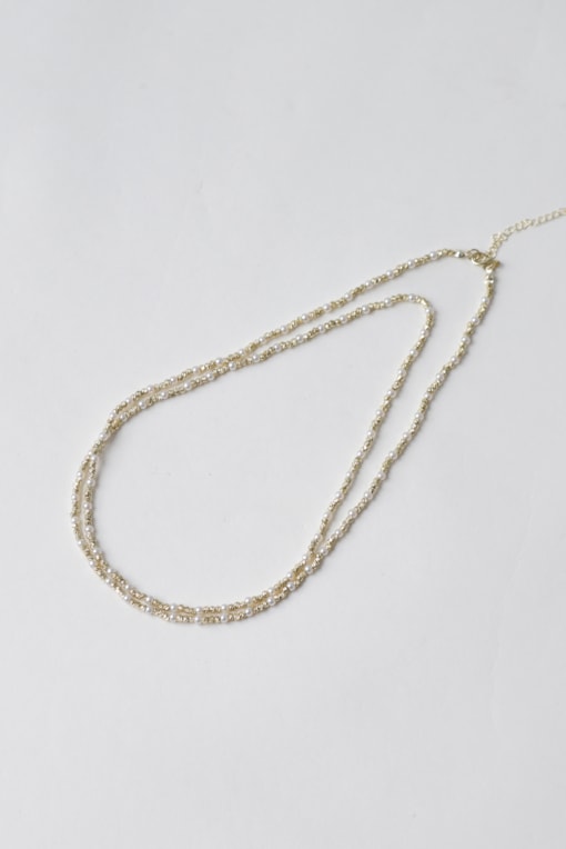 Colar Duplo Bolinhas Orgânicas E Mini Pérolas Dourado