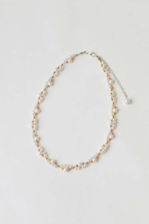 Colar Pérolas Retorcidas Com Bolinha Dourada Dourado