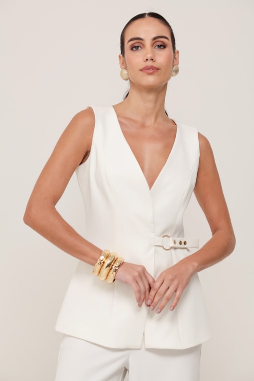 Colete Alfaiataria Com Detalhe Ajustável Off-white