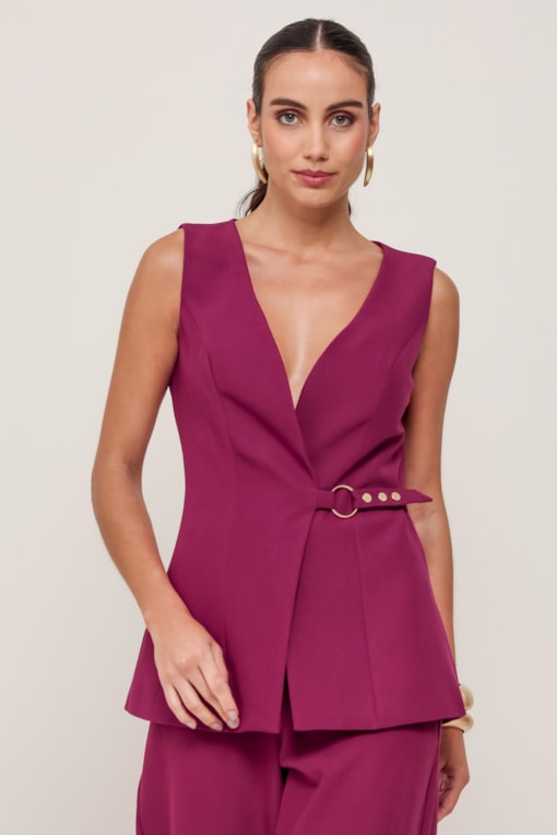 Colete Alfaiataria Com Detalhe Ajustável Roxo 