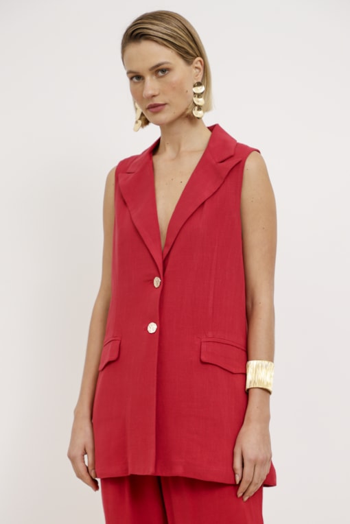 Colete Oversized Botões  Cereja