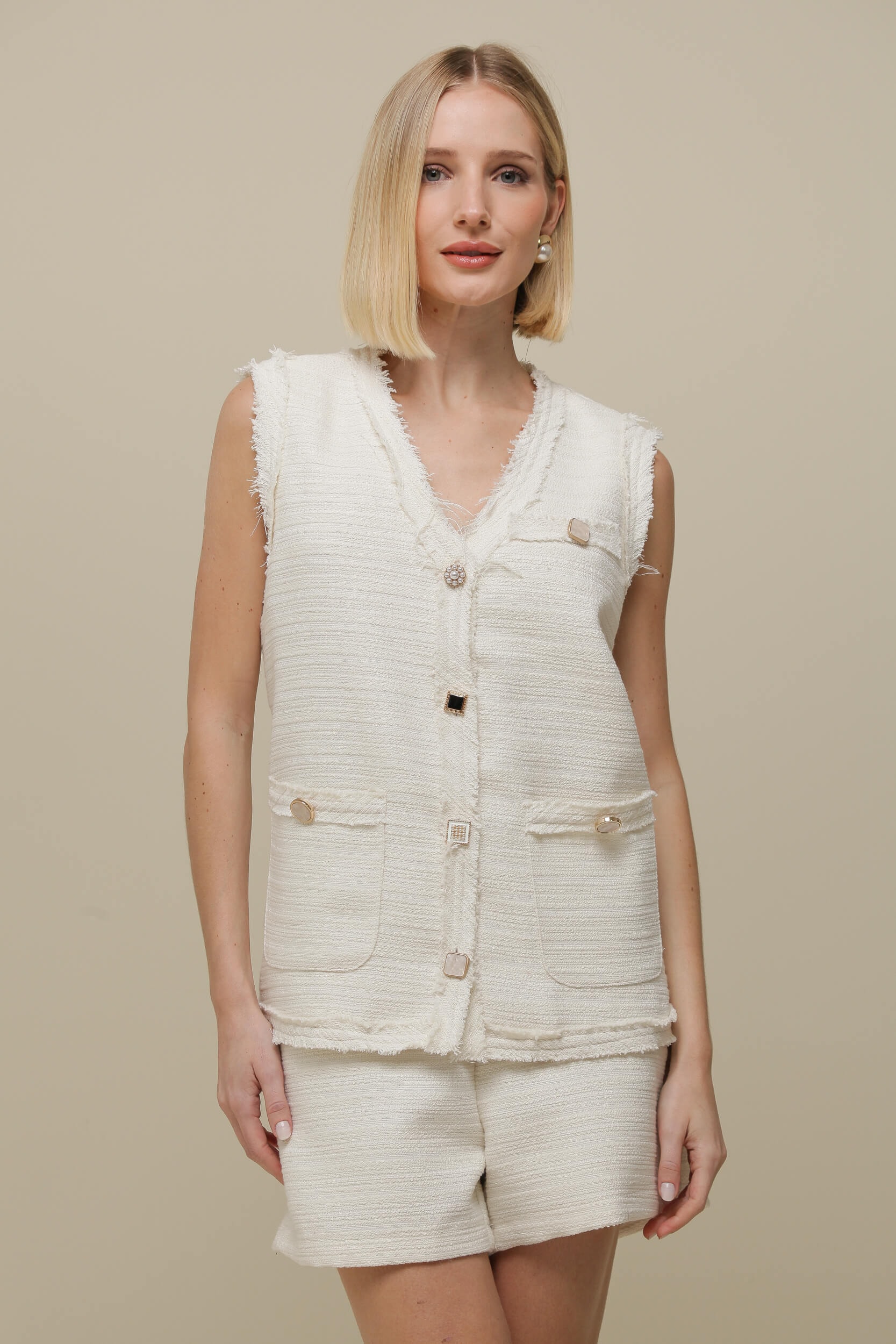 Colete Tweed Alongado Off-white
