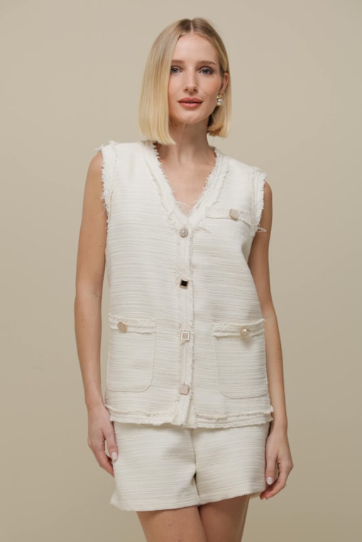 Colete Tweed Alongado Off-white
