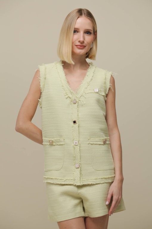Colete Tweed Alongado Verde 