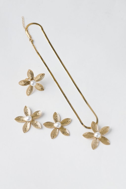 Conjunto 3 Peças Flor Metalizada Dourado