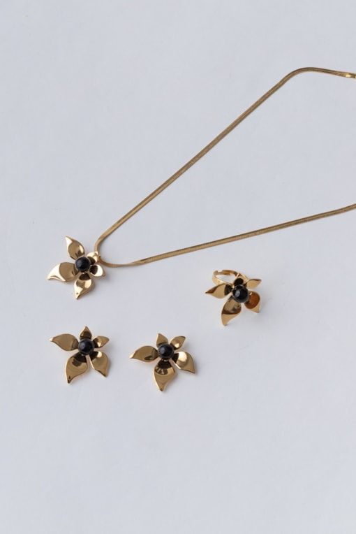 Conjunto 3 Peças Flor Preto