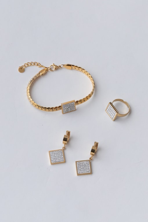 Conjunto 3 Peças Quadrado Strass Dourado