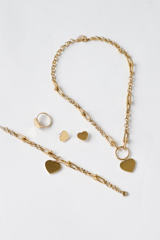 Conjunto 4 Peças Coração Chapado Dourado