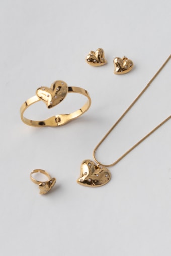 Conjunto 4 Peças Coração Com Pérolas Dourado