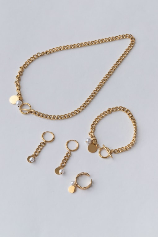 Conjunto 4 Peças Fecho T E Pérola Dourado