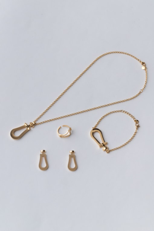 Conjunto 4 Peças Fivela Arredondada Dourado