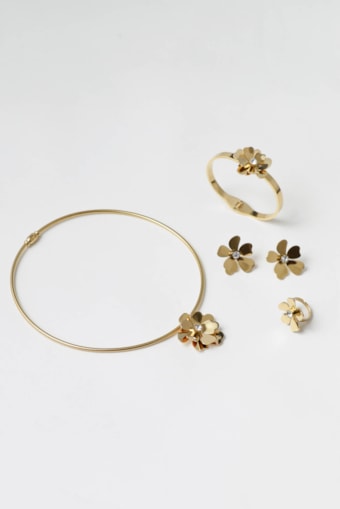 Conjunto 4 Peças Flor Menor Metalizada Dourado