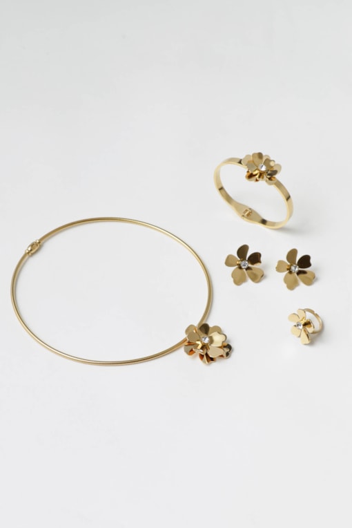Conjunto 4 Peças Flor Menor Metalizada Dourado