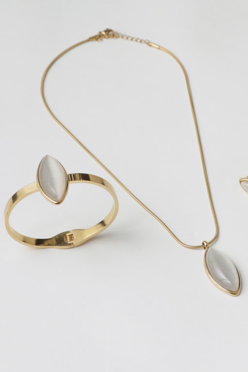Conjunto 4 Peças Pedra Oval Resina Branco