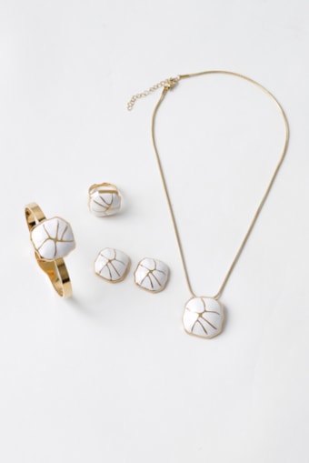 Conjunto 4 Peças Quadrado Marmorizado Branco
