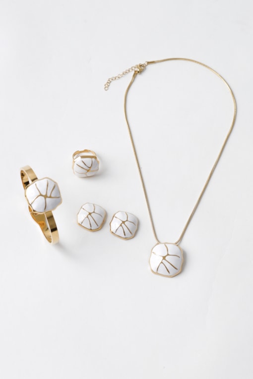 Conjunto 4 Peças Quadrado Marmorizado Branco