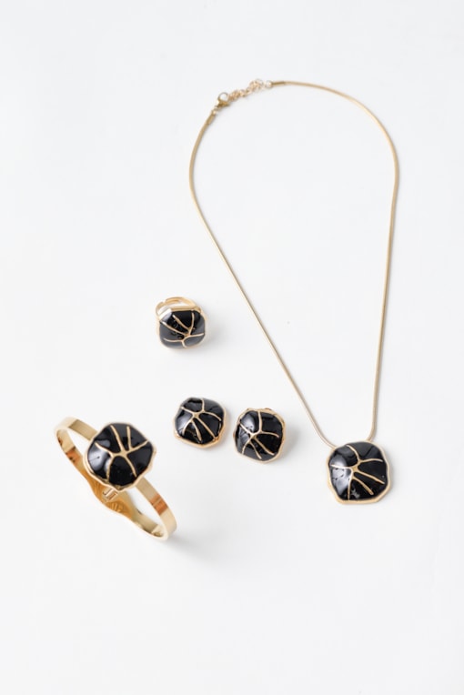 Conjunto 4 Peças Quadrado Marmorizado Preto