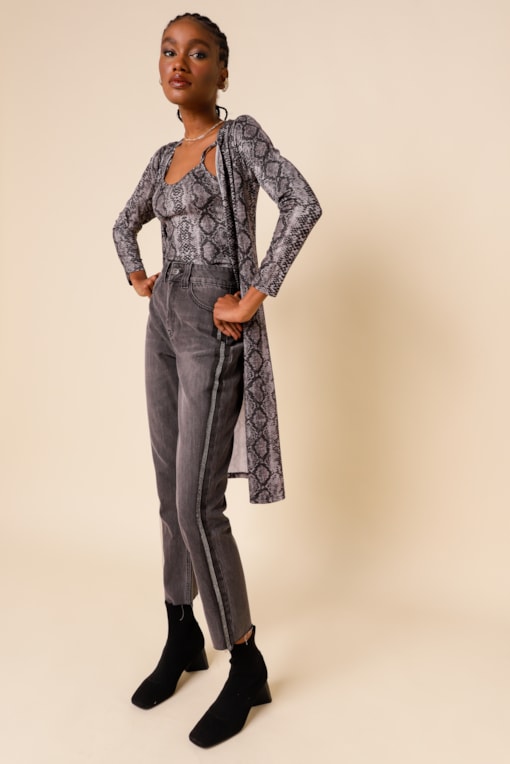 Conjunto Animal Print Brilho Cinza