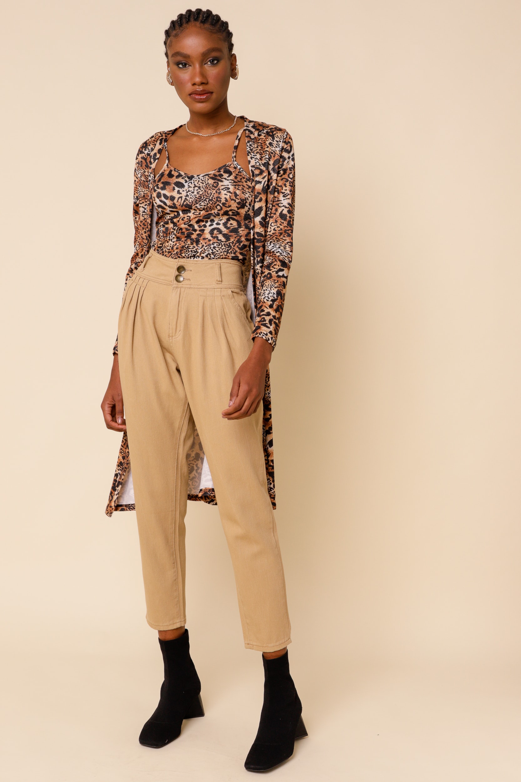 Conjunto Animal Print Brilho Marrom