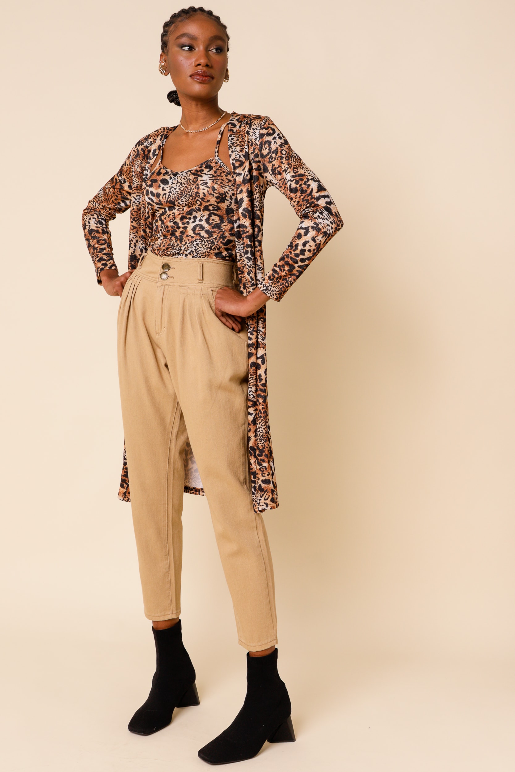 Conjunto Animal Print Brilho Marrom
