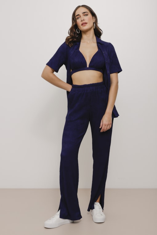 Conjunto Camisa e Top Nervuras Azul