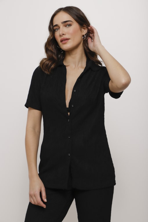 Conjunto Camisa e Top Nervuras Preto