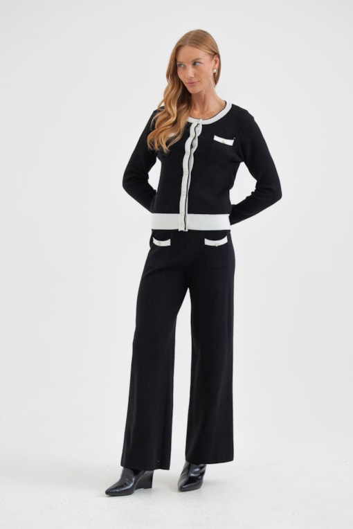 Conjunto Tricot Bicolor Preto