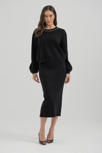 Conjunto Tricot Saia Preto