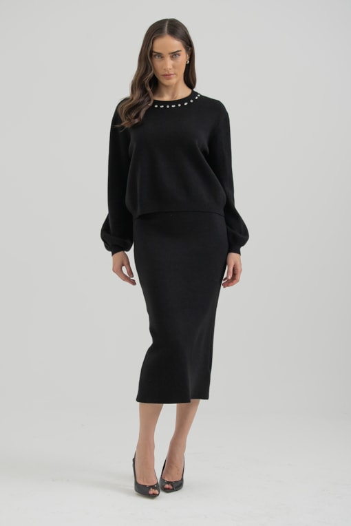 Conjunto Tricot Saia Preto