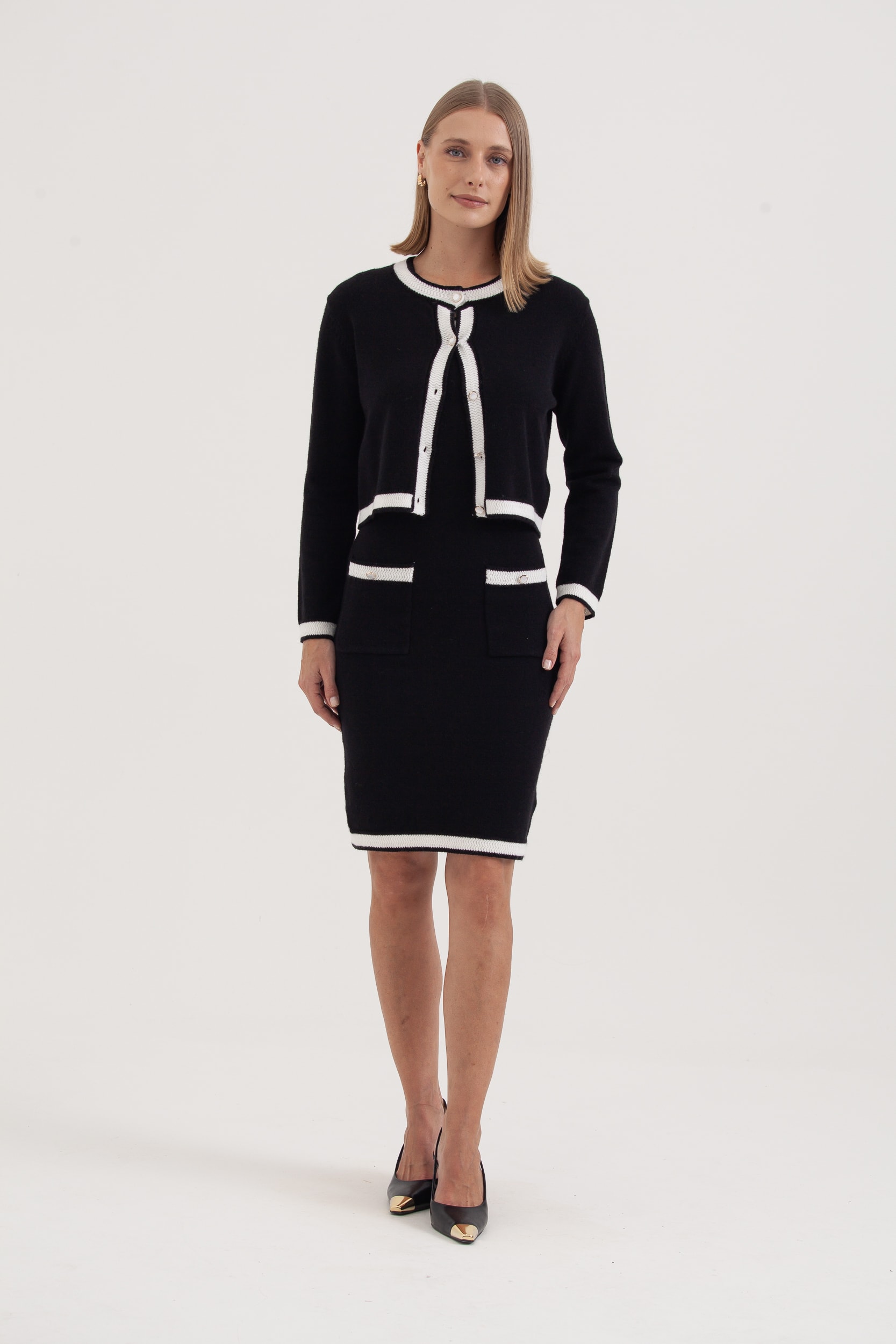 Conjunto Tricot Vestido E Casaqueto Preto