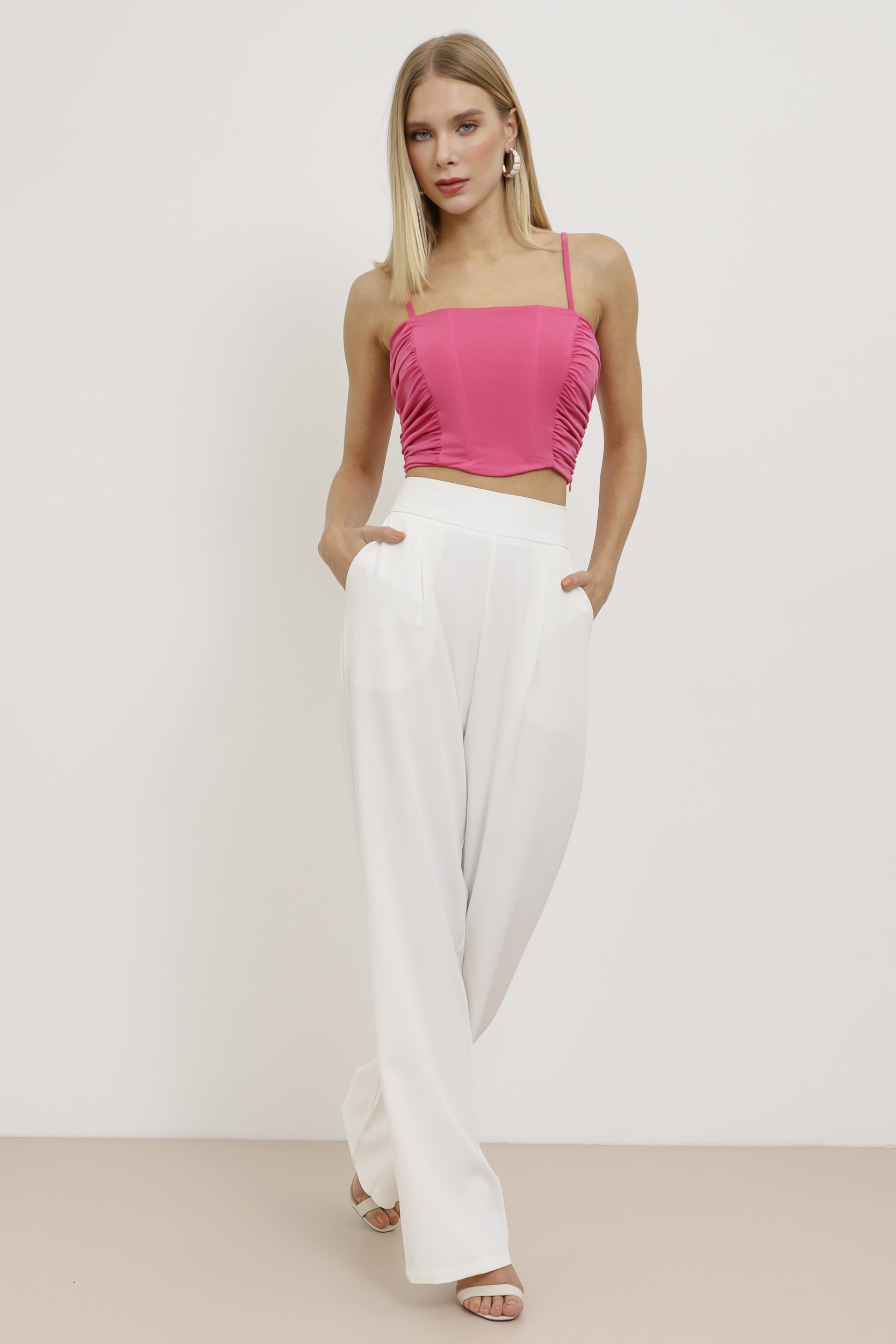 Cropped Corset Drapeada   Pink