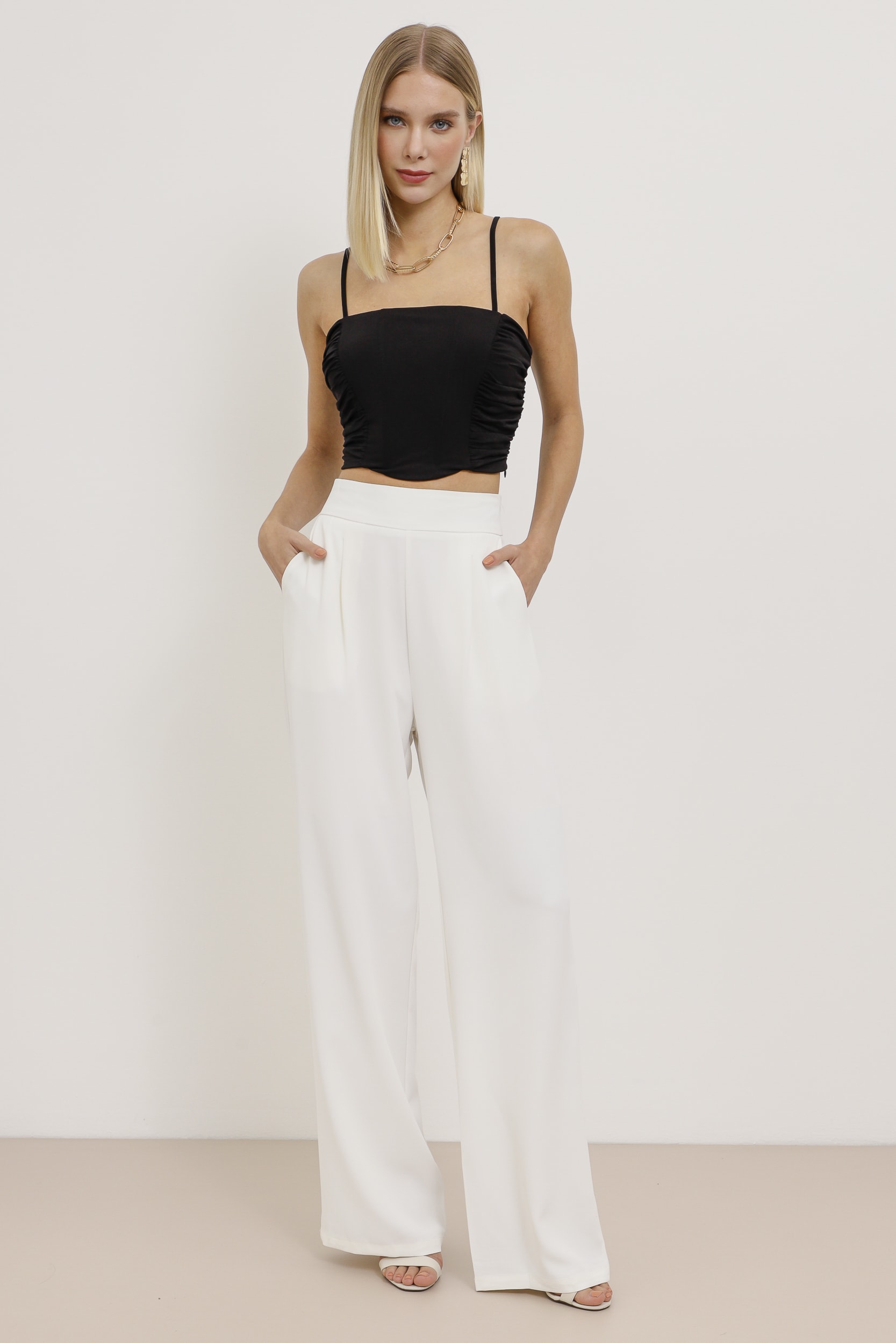 Cropped Corset Drapeada   Preto