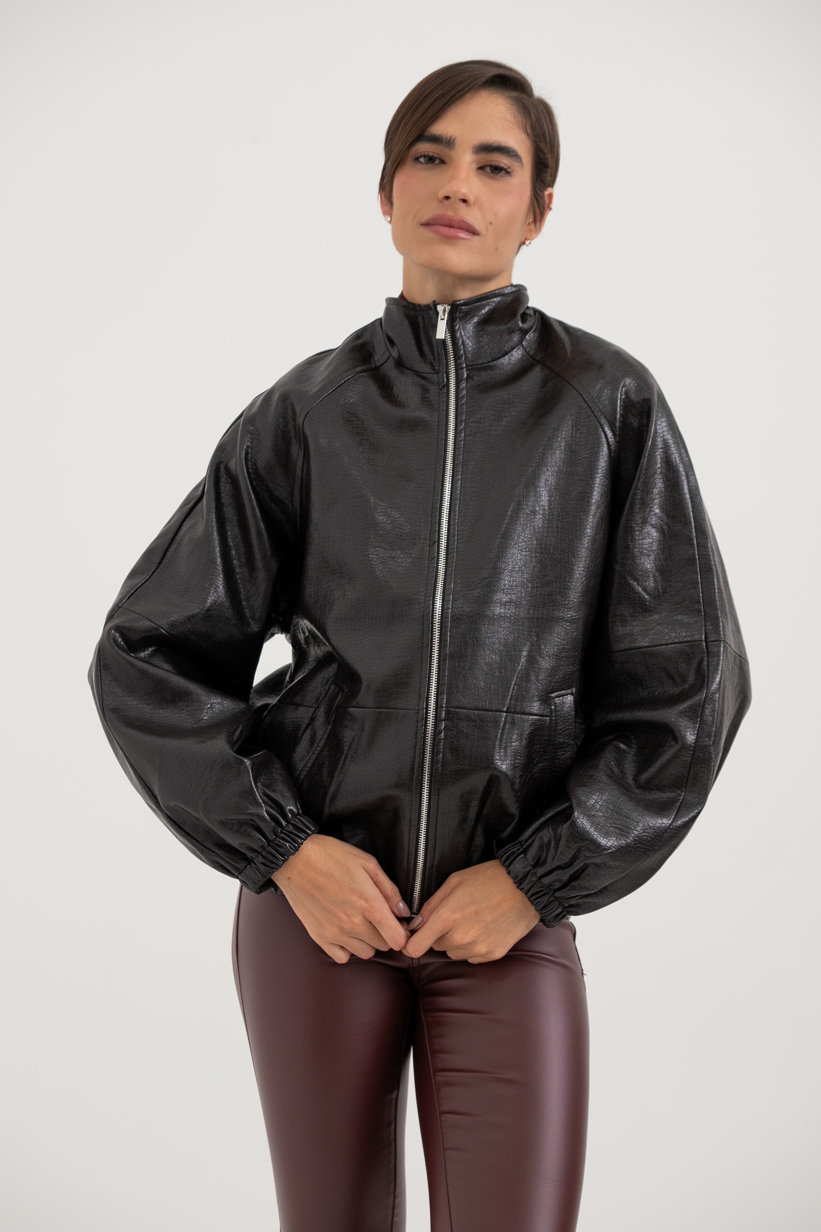Jaqueta Bomber Croco Café