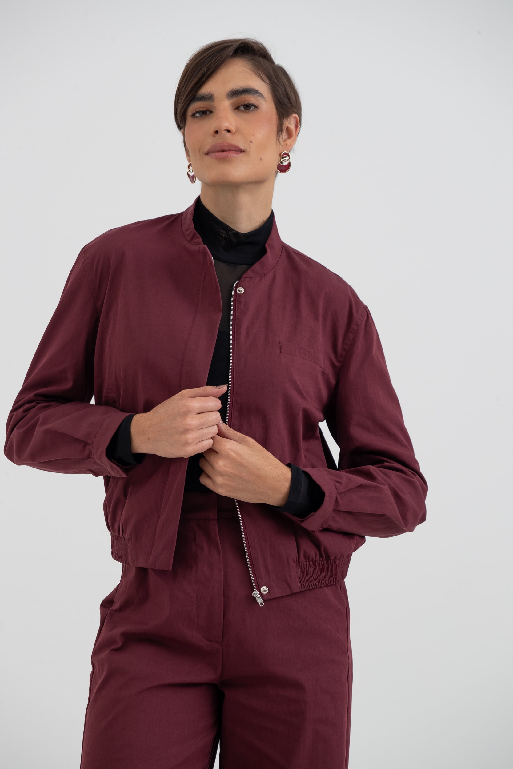 Jaqueta Bomber Sarjada Vinho